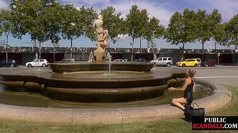 Public bdsm sub dominated outdoors before dick sucking