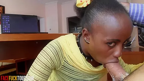 African Rock Chick Giving Sloppy Throat to White Tourist
