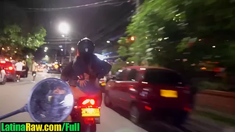 Colombian latina shows off her big ass in public during a motorcycle tour