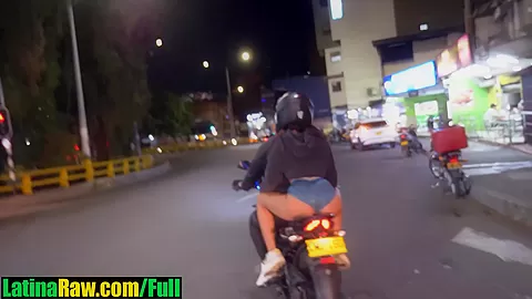 Colombian latina shows off her big ass in public during a motorcycle tour