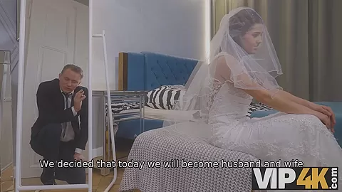 VIP4K. Man fucks bride's shaved pussy while guests are waiting for them