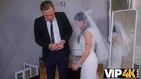 VIP4K. Man fucks bride's shaved pussy while guests are waiting for them