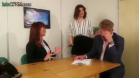 British CFNM ladies suck cock in office blowjob 3some