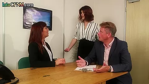 British CFNM ladies suck cock in office blowjob 3some