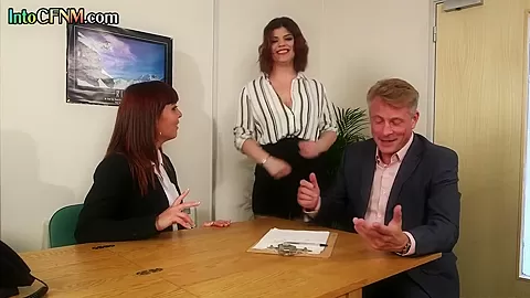 British CFNM ladies suck cock in office blowjob 3some