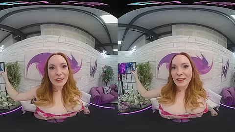 Curvy redhead shoves her pussy in your face then masturbates in VR