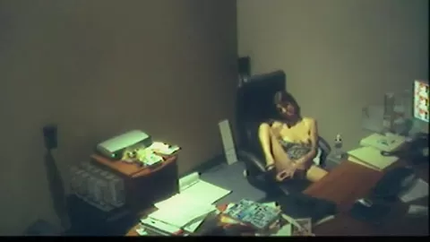 Office Brunette Girl Fingering her pussy at free time