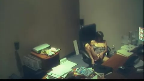 Office Brunette Girl Fingering her pussy at free time