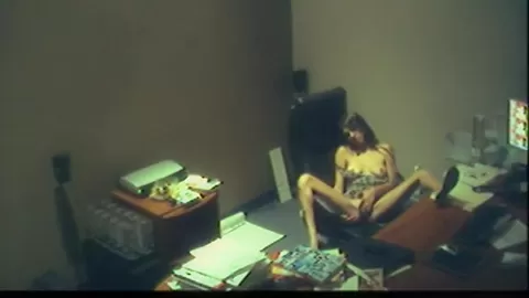 Office Brunette Girl Fingering her pussy at free time