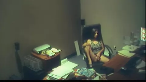 Office Brunette Girl Fingering her pussy at free time