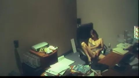 Office Brunette Girl Fingering her pussy at free time