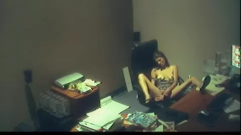 Office Brunette Girl Fingering her pussy at free time