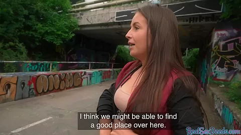 Public outdoor sex for cocksucker busty brunette babe