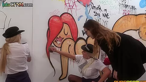 CFNM police ladies jerk gloryhole cock in orgy handjob