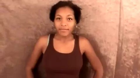 Ebony teen 18+ beauty blowing white cock