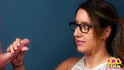 Amateur CFNM GF with glasses sucks cock till cumshot