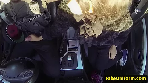 Brown busty brit blowing uniformed cop