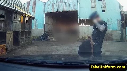 Brown busty brit blowing uniformed cop