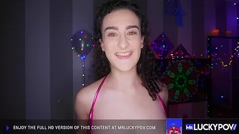 Curly Haired Cutie With Big Natural Tits Covered In Cum