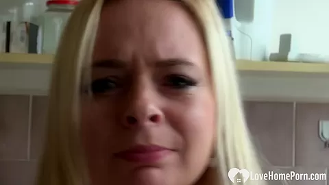 Blonde babe fingers her tight cunt passionately