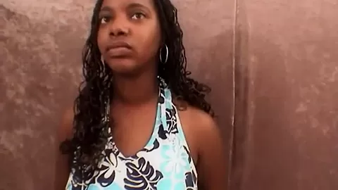 Busty ebony teen 18+ sucks on hard cock