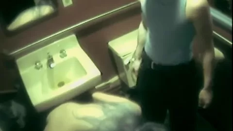Cock whore banged in public restroom