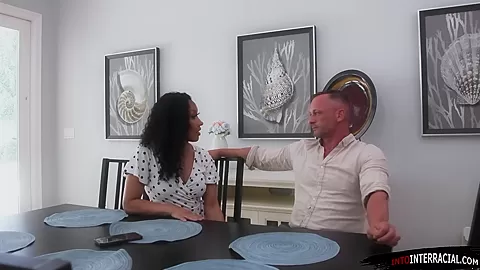 Ebony babe rims n deepthroats her French tutors big fat cock