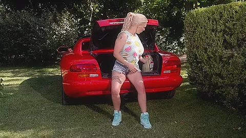 Airbags On The Hood: Busty Blonde's Big Tits Exposed! - PornWorld