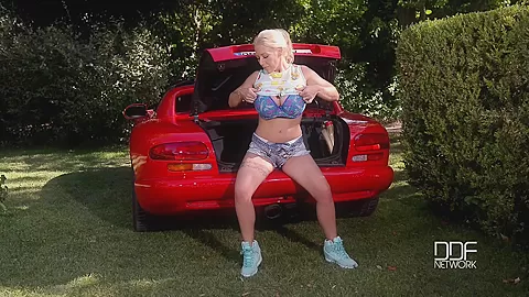 Airbags On The Hood: Busty Blonde's Big Tits Exposed! - PornWorld