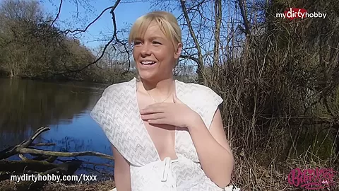 MyDirtyHobby - Hot Blonde masturbating outdoor!
