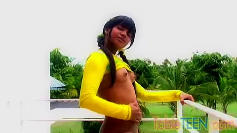 Naugthy Tobie teen 18+ Fingering Tight Pussy at Balcony