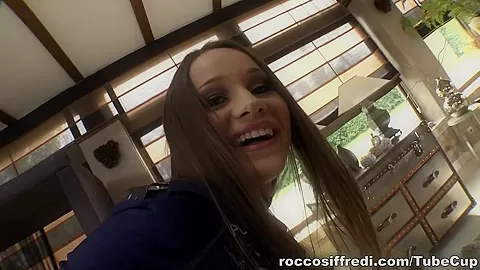 Guy with collar talks with his sexy brunette mistress