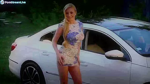 Blonde big tits pornstar masturbating in her luxury car