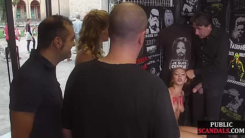 Public ginger zapped and toyed after sucking dom cock