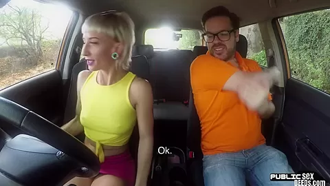 Smalltit driving babe fucks her instructor in cowgirl pose
