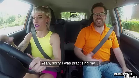 Smalltit driving babe fucks her instructor in cowgirl pose