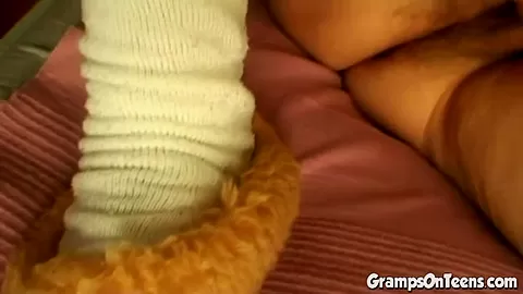 teen 18+ rides grandpa cock in filthy threesome