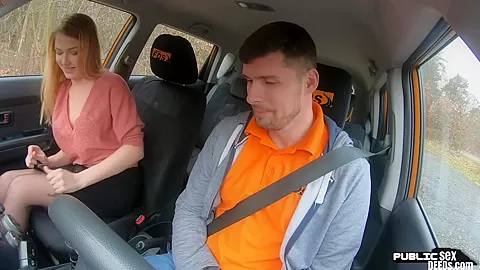Stockings babe rides her cardriving tutor after giving bj
