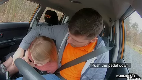 Stockings babe rides her cardriving tutor after giving bj