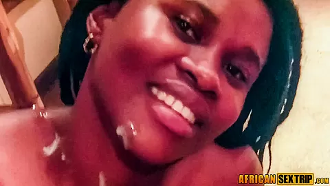 South african teen 18+ ebony waitress gets heavy cumshot facial