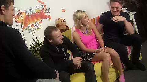 A angel receives hard drilled by three boy-friends