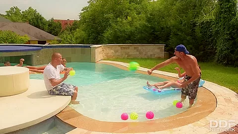 Fantastic Five - Two Babes Fucked By Three Studs At The Pool - PornWorld