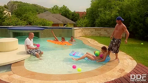 Fantastic Five - Two Babes Fucked By Three Studs At The Pool - PornWorld