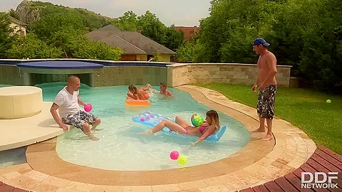 Fantastic Five - Two Babes Fucked By Three Studs At The Pool - PornWorld