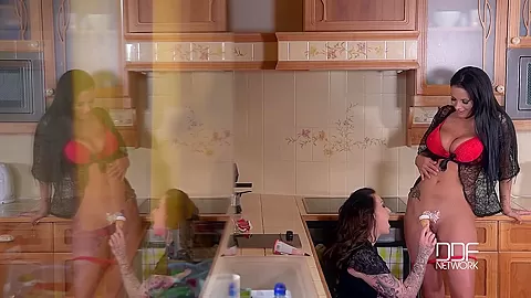 Dirty Kitchen Stories - Busty Lesbians Play With Ice Cream - PornWorld
