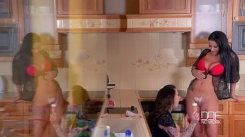 Dirty Kitchen Stories - Busty Lesbians Play With Ice Cream - PornWorld