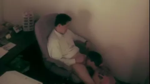 Horny slut sucking asian guy in office