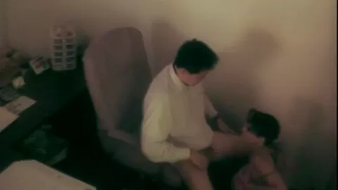 Horny slut sucking asian guy in office