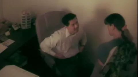 Horny slut sucking asian guy in office