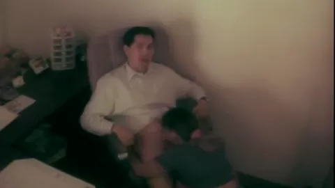 Horny slut sucking asian guy in office